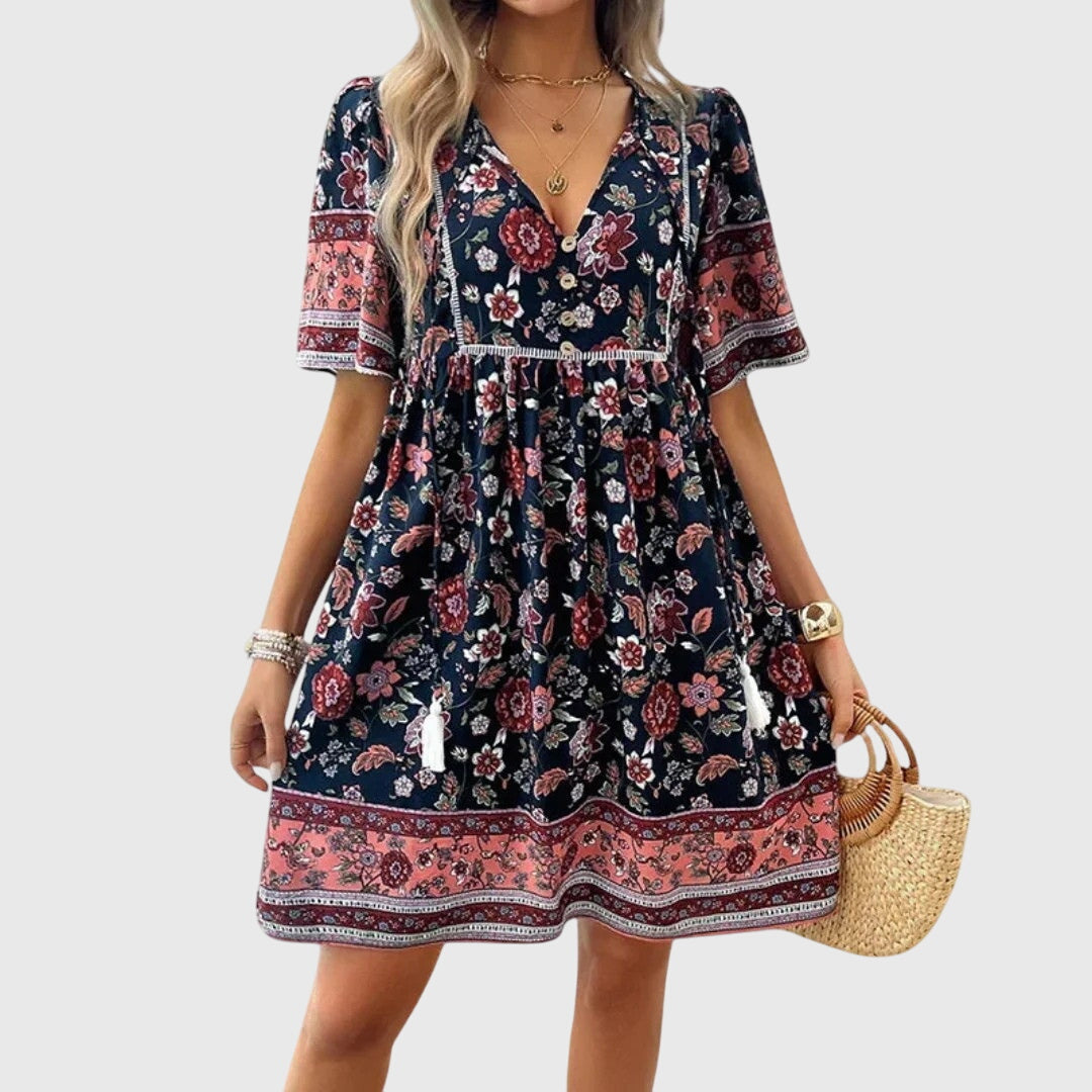 Margot Delacroix | Floral Summer Dress With Tie Neck Detail