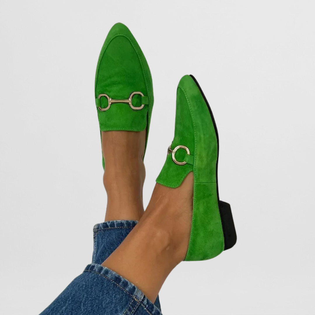 Ottilie Marchmont | Green Suede Horsebit Loafers