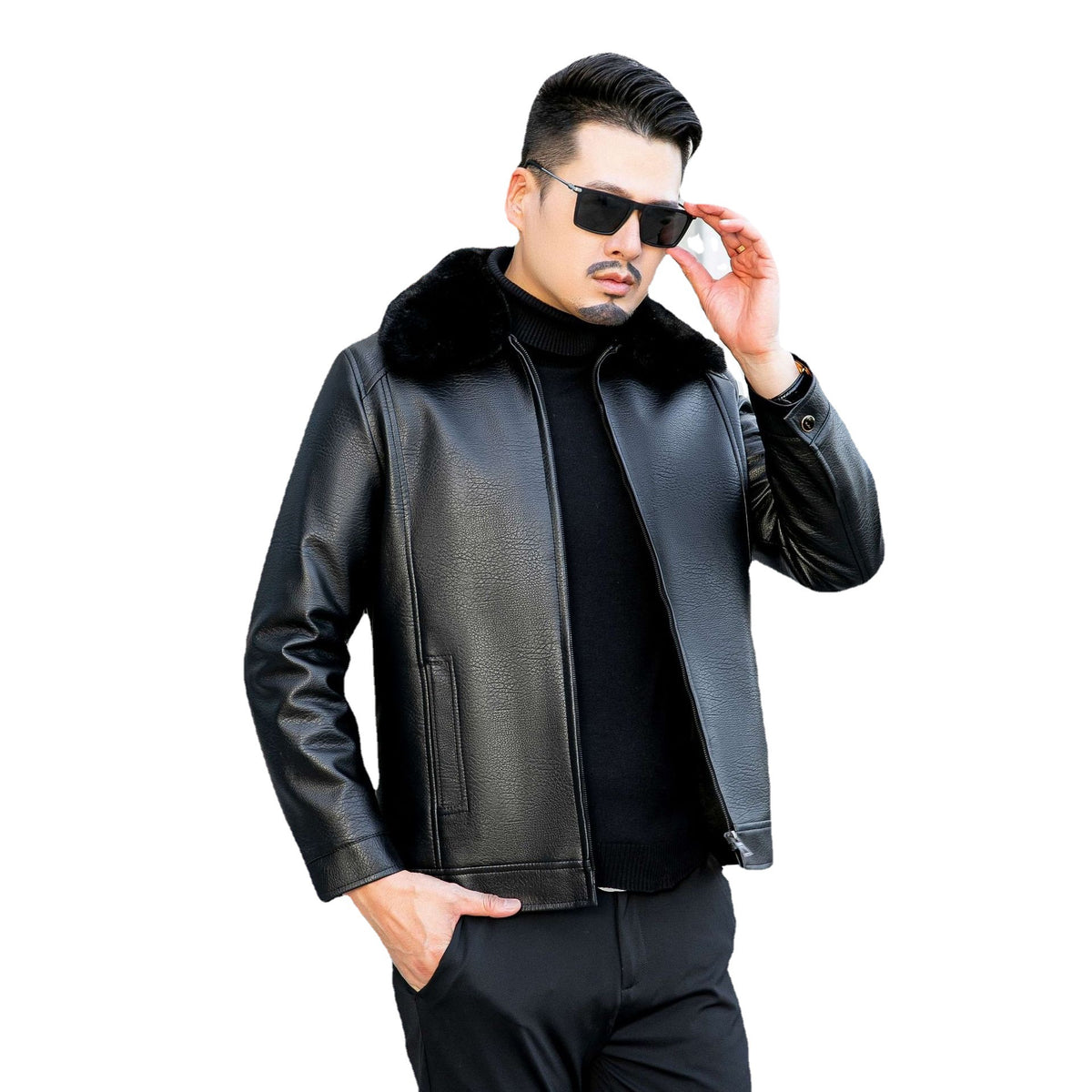 Edward Pratt | Leather Jacket with Faux Fur Collar
