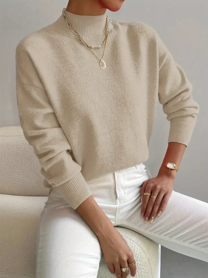 Rosalind Carver | White Mock Neck Knit Pullover Sweater