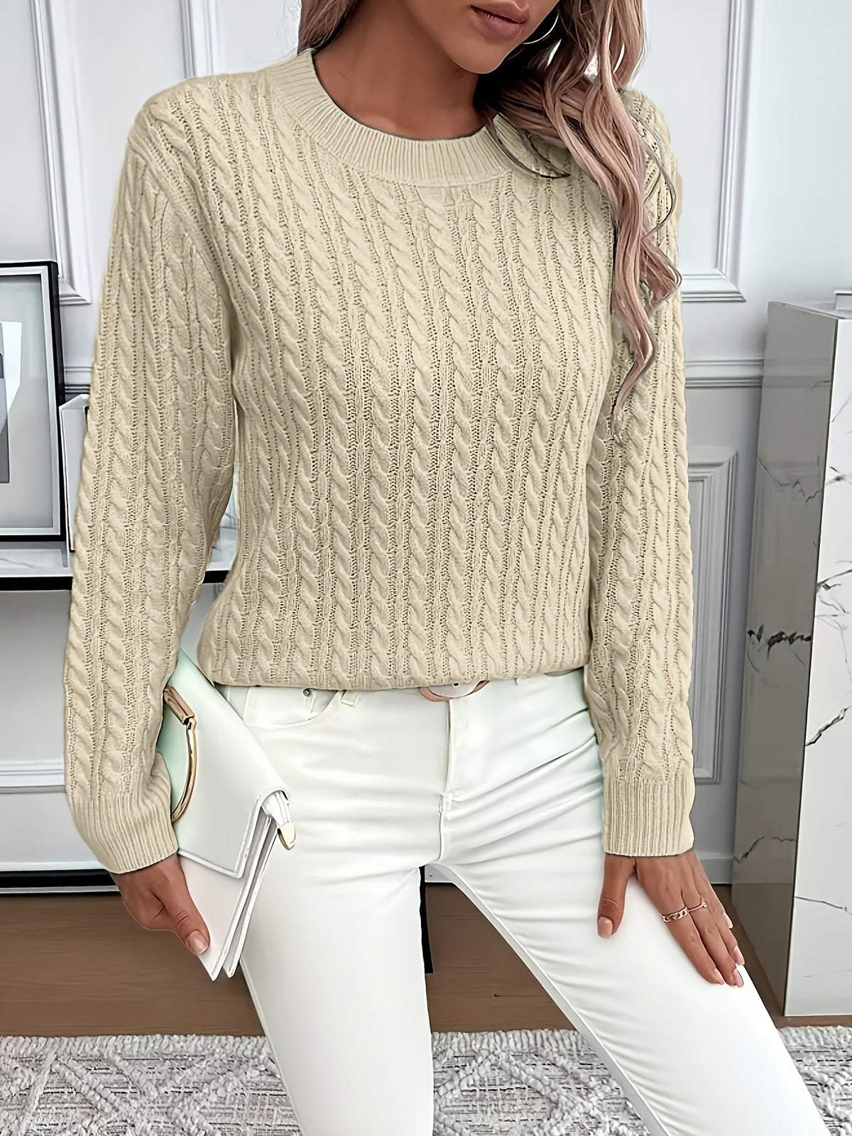 Millicent Hall | Cable-Knit Round Neck Sweater