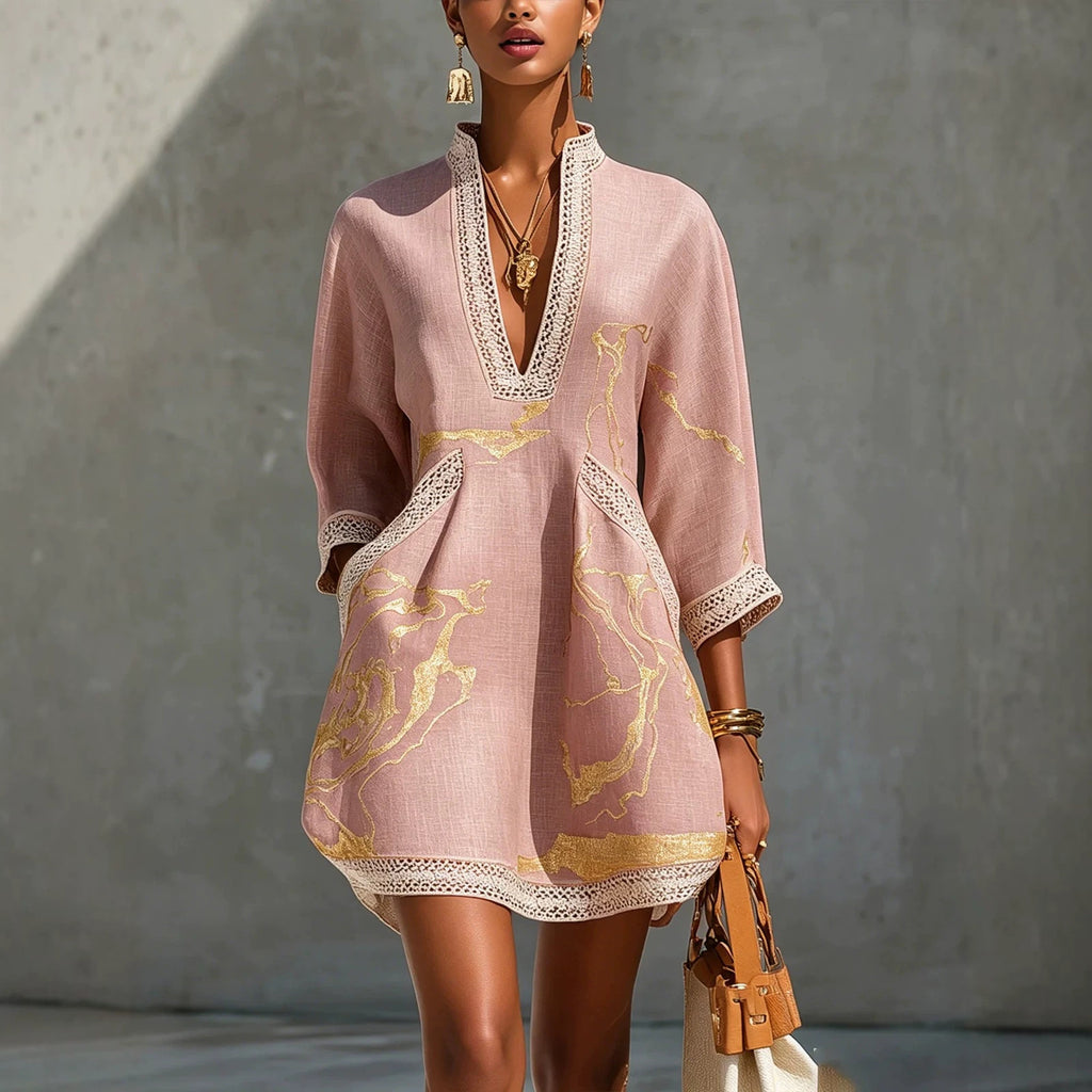 Imogen Kirkwood | Printed Summer Dress With Lace Trim