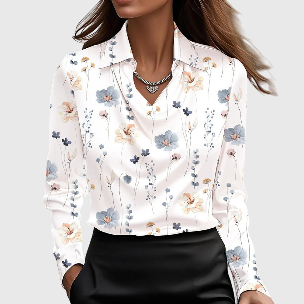 Cordelia Marchbank | Satin Cowl Neck Blouse With Collar