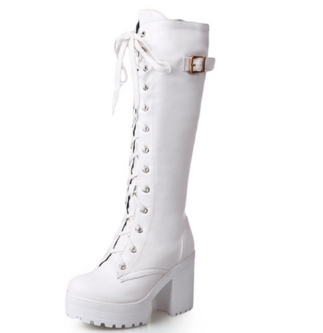 Georgia Fenn | Chunky Heel Knee-High Boots With Lace-Up Detail