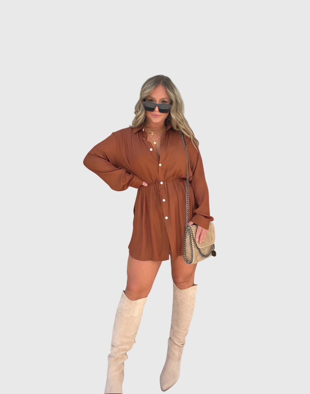 Imogen Sheppard | Burgundy Button-Front Romper Dress with Tie Waist