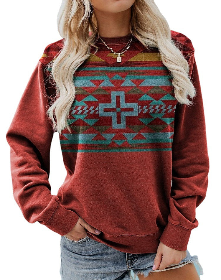 Emmeline Barclay | Aztec Bull Skull Print Crew Neck Sweatshirt