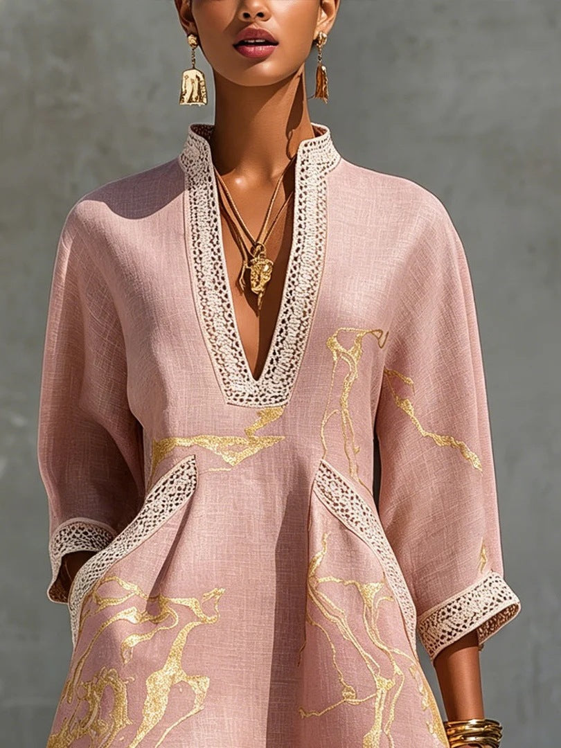 Imogen Kirkwood | Printed Summer Dress With Lace Trim