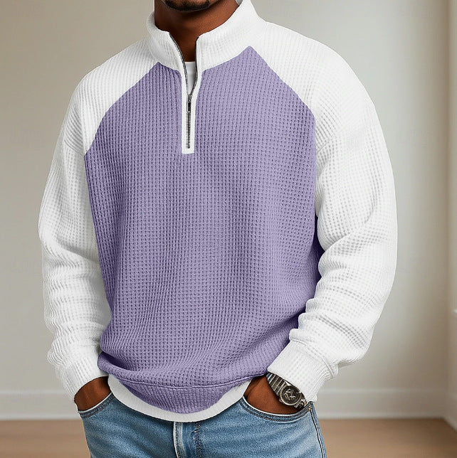 Rowan Ashgrove | Colour-Block Waffle Knit Quarter-Zip Jumper