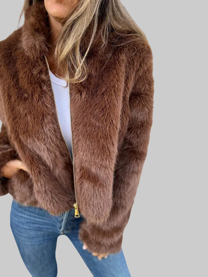 Cropped Plush Zip-Up Jacket