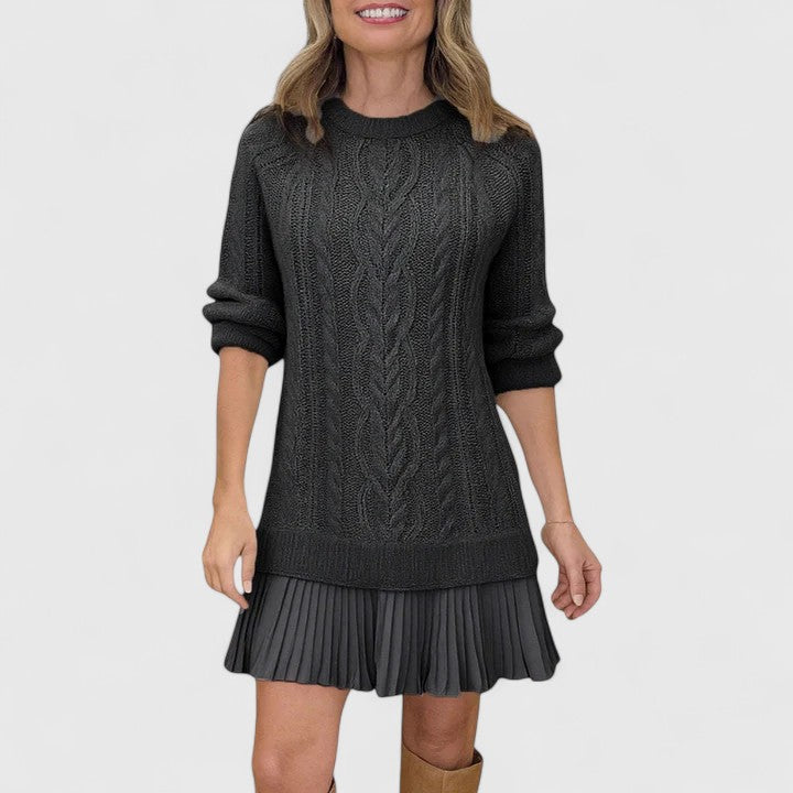 Marnie Ashford | Cable Knit Sweater Dress With Pleated Hem