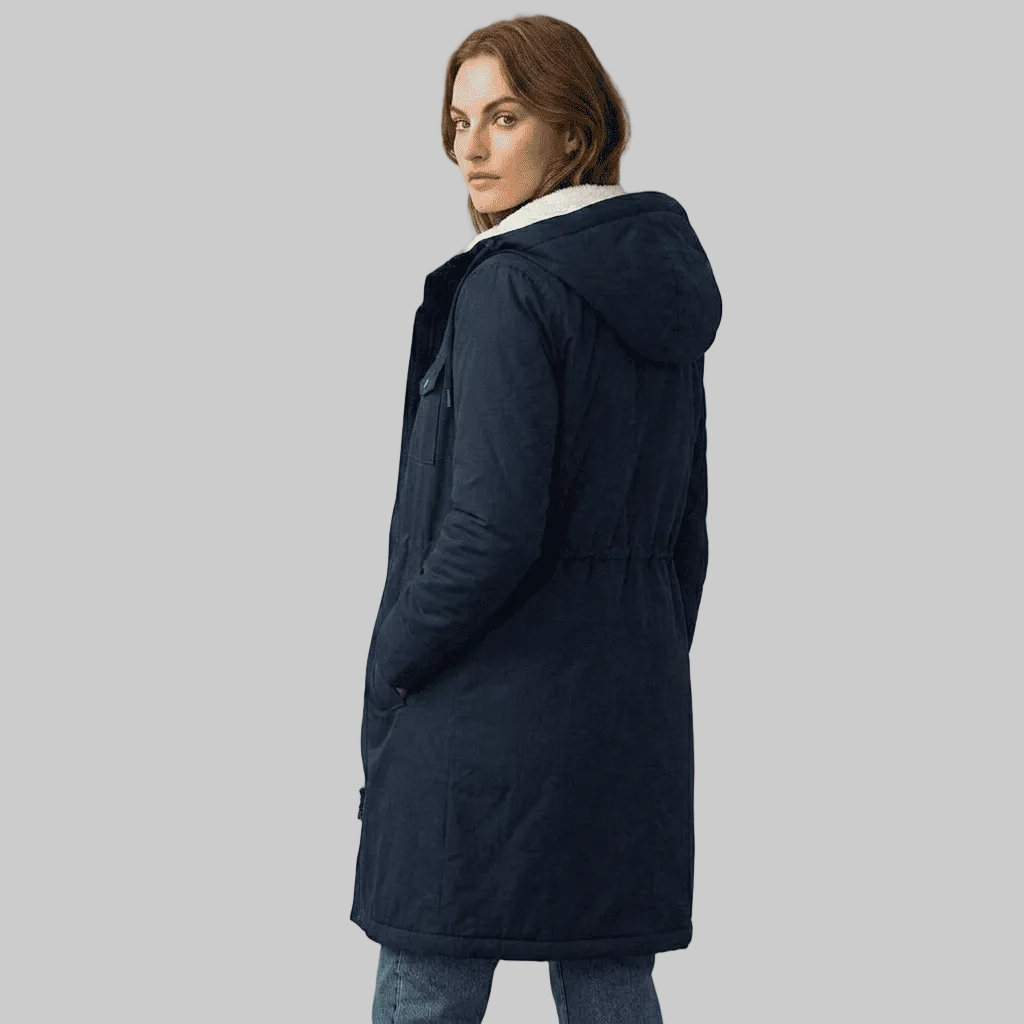 Women's Longline Hooded Parka Coat with Plush Lining