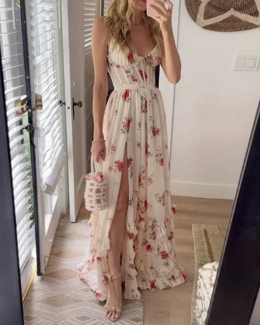 Orla Bancroft | Corset Floral Maxi Dress with Thigh-High Split