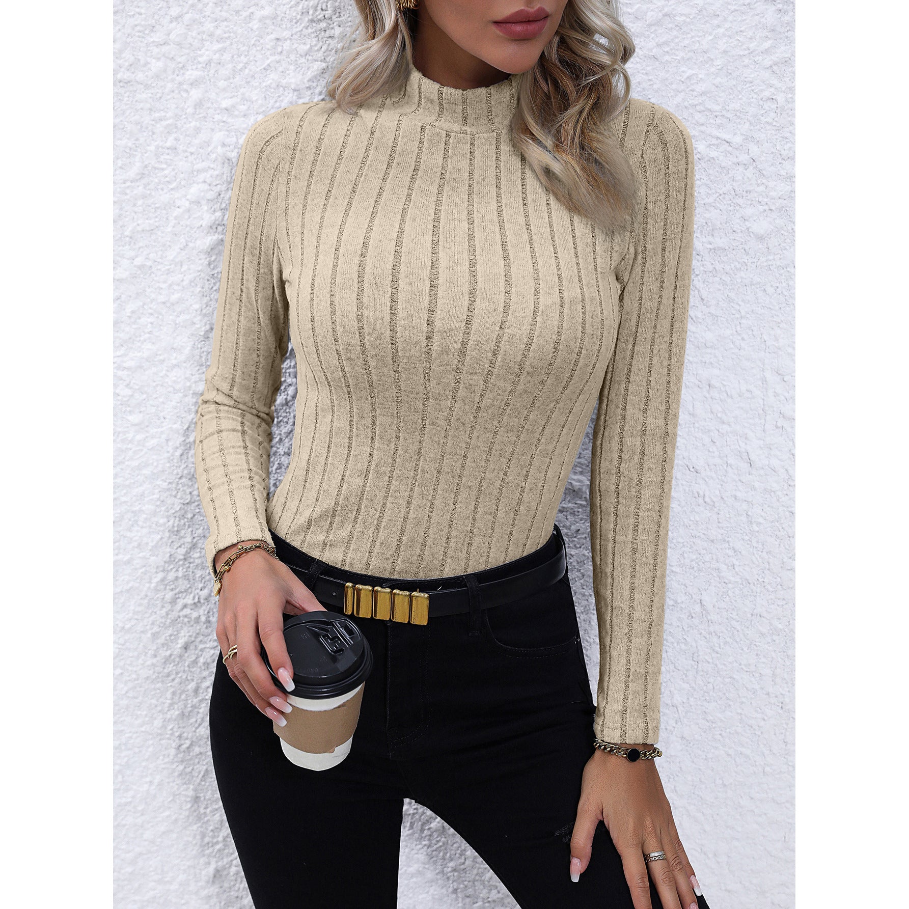 Fiona Buchanan | Ribbed Mock Neck Knitted Top