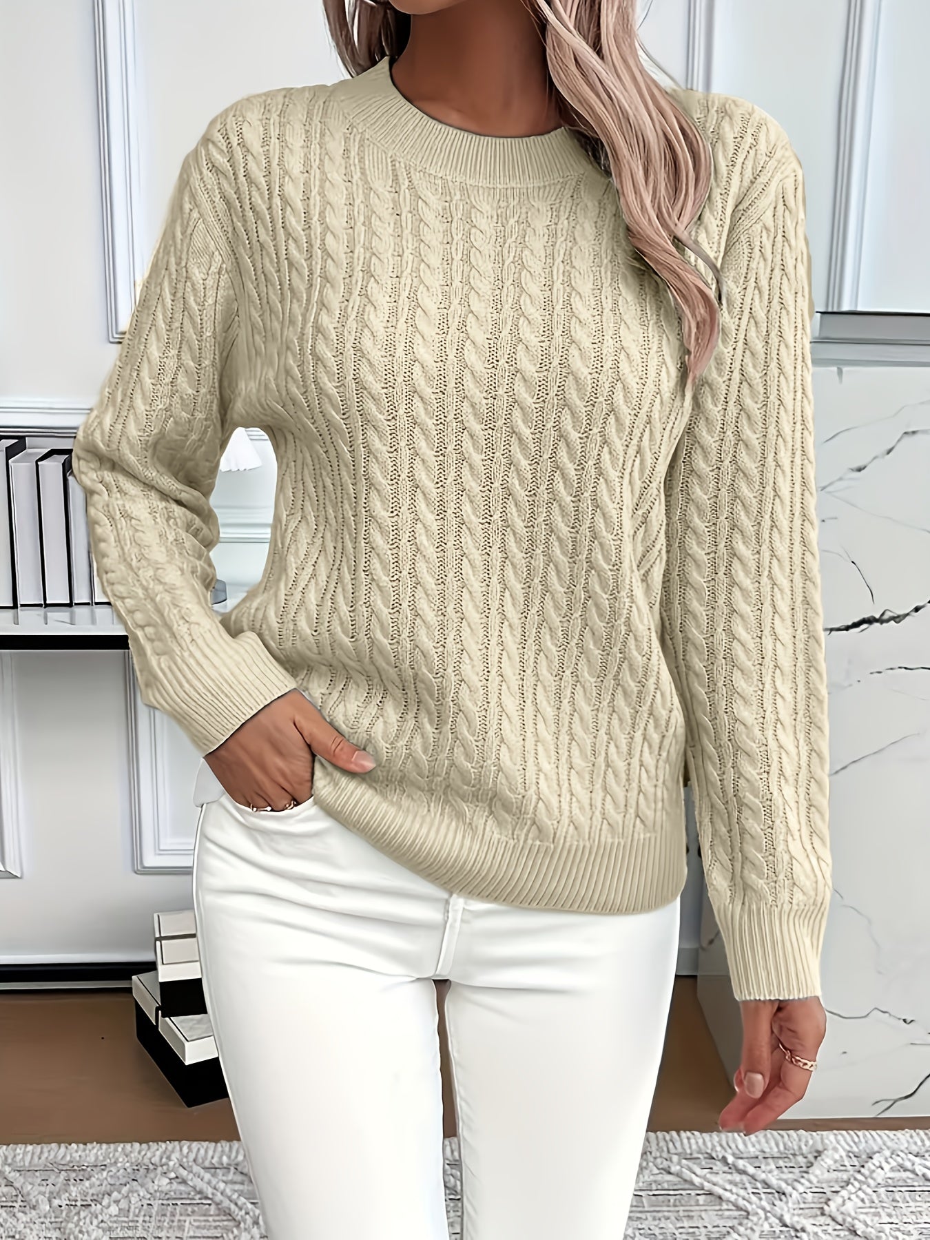 Millicent Hall | Cable-Knit Round Neck Sweater