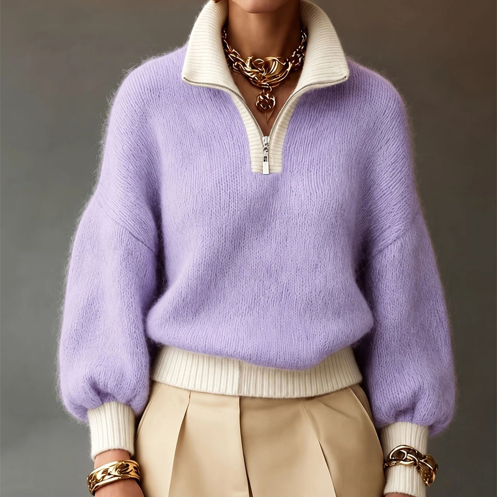Sophie Davies | Lilac Quarter-Zip Balloon Sleeve Sweater