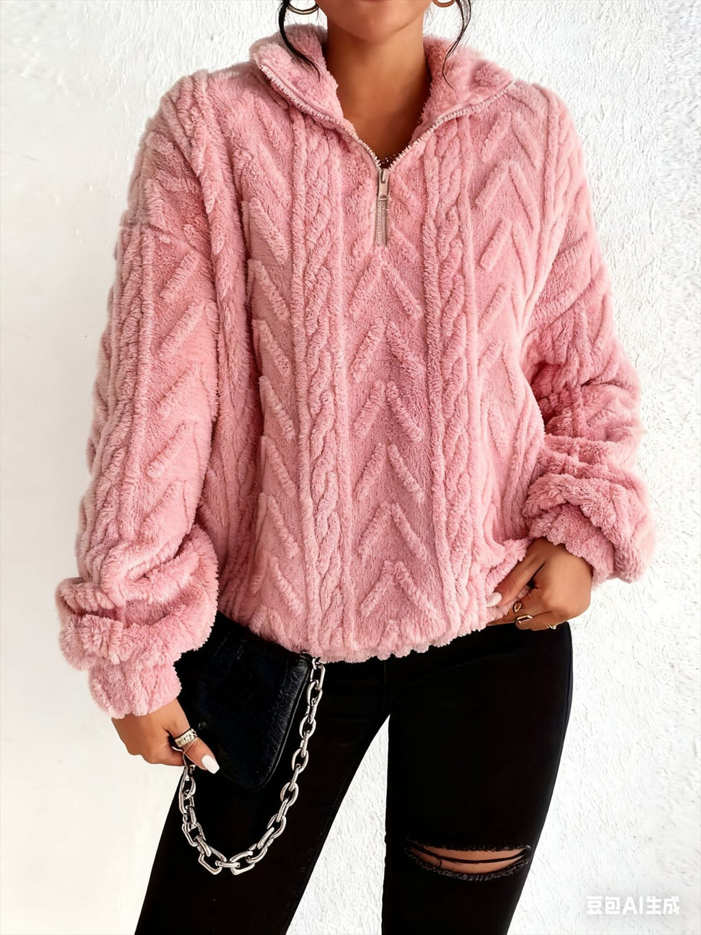 Cordelia Blackwood | Cable-Knit Fleece Half-Zip Pullover