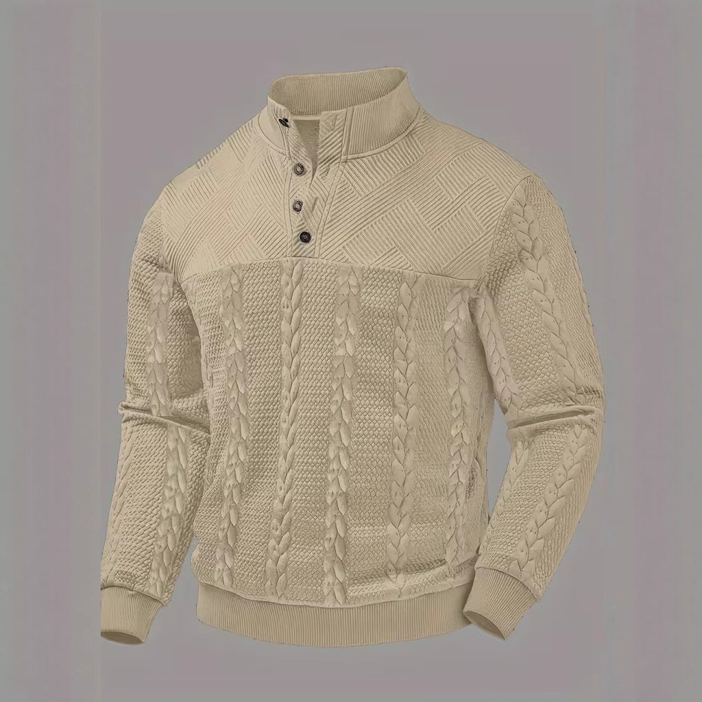 George Ellison | Cable-Knit Stand Collar Button Pullover
