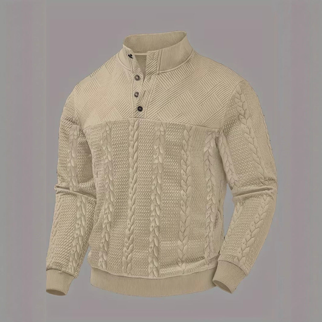 George Ellison | Cable-Knit Stand Collar Button Pullover