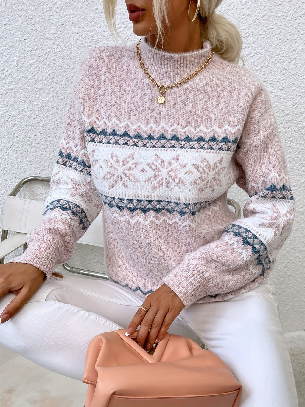 Cressida Ainsworth | Cozy Snowflake Mock-Neck Sweater