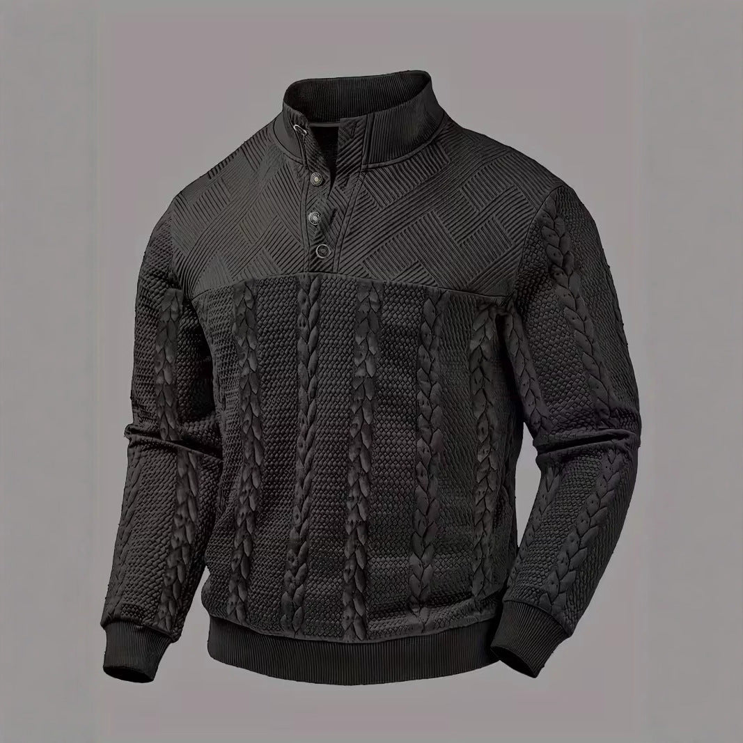 George Ellison | Cable-Knit Stand Collar Button Pullover