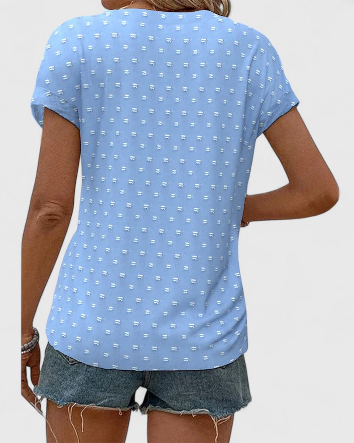 Harriet Lockwood | Polka Dot V-Neck Blouse With Button Detail