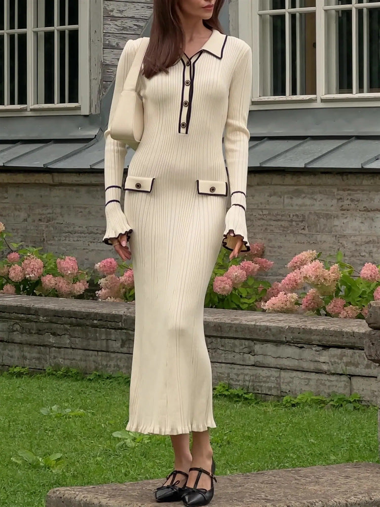 Beatrice Edwards | Ribbed Knit Collared Midi Dress