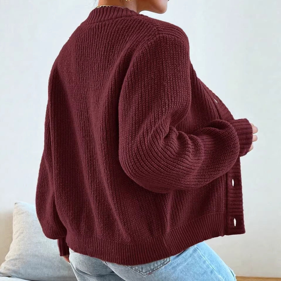 Edith Hargreaves | Green Ribbed Knit Button-Front Cardigan