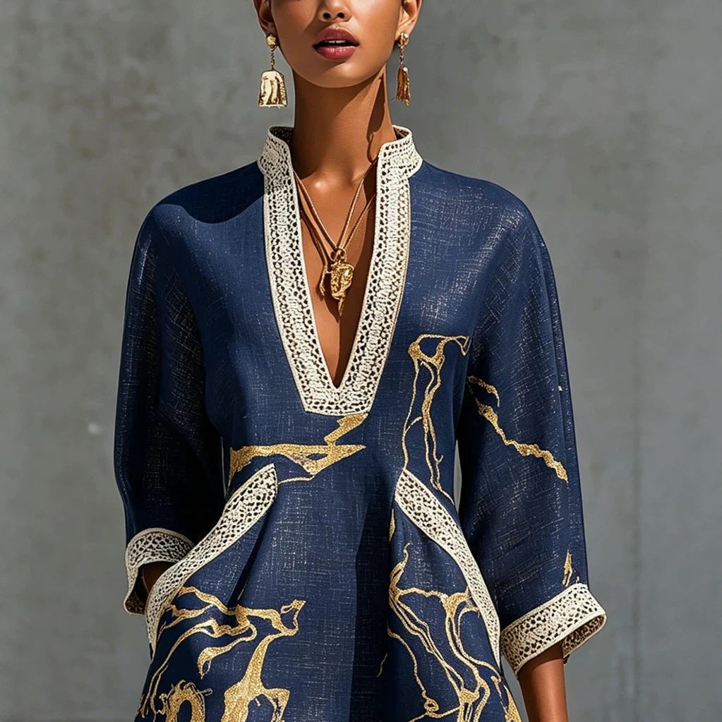 Imogen Kirkwood | Printed Summer Dress With Lace Trim