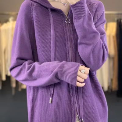 Isla Fenwick | Cable Knit Zip-Up Hooded Cardigan