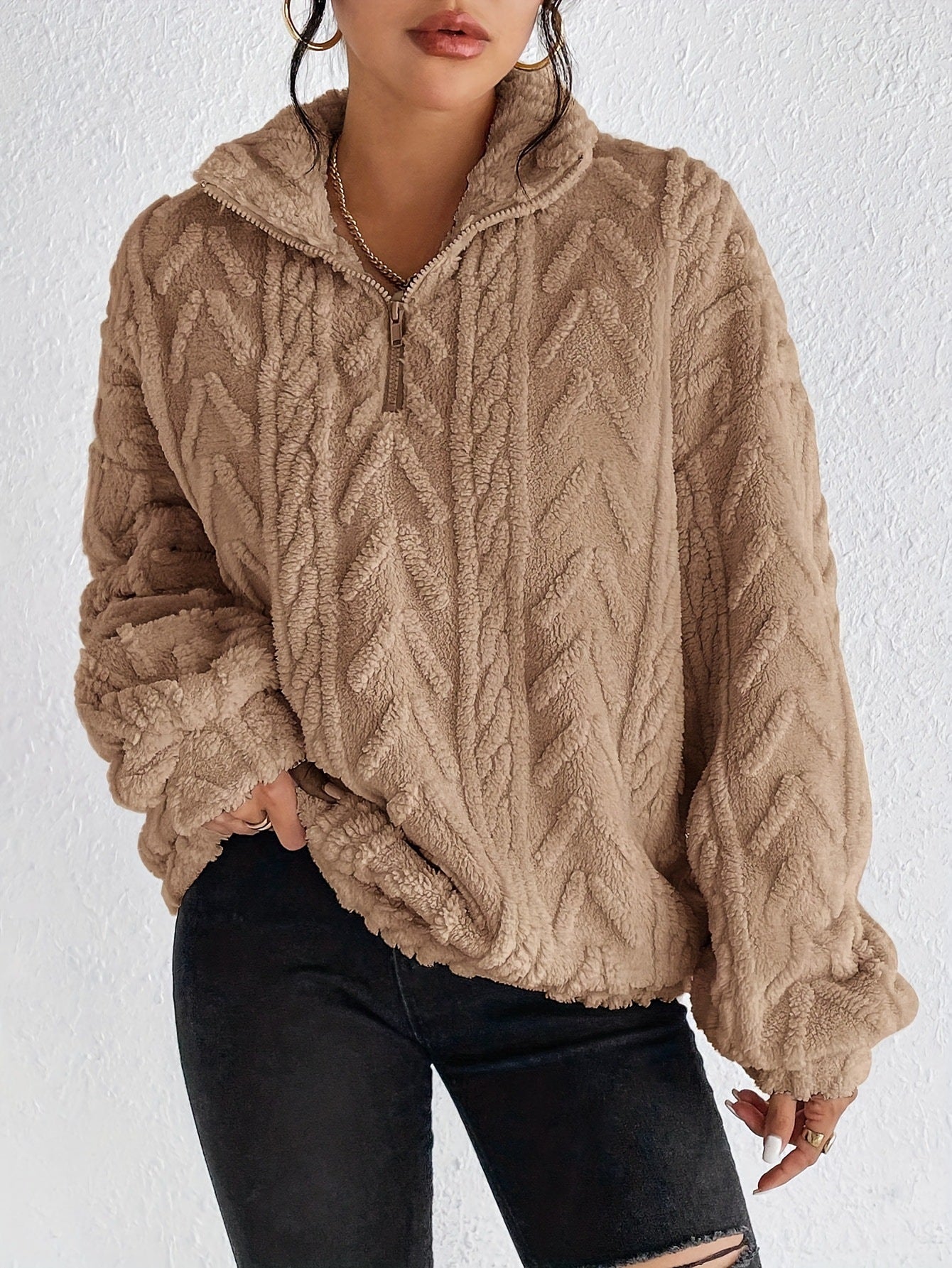 Cordelia Blackwood | Cable-Knit Fleece Half-Zip Pullover