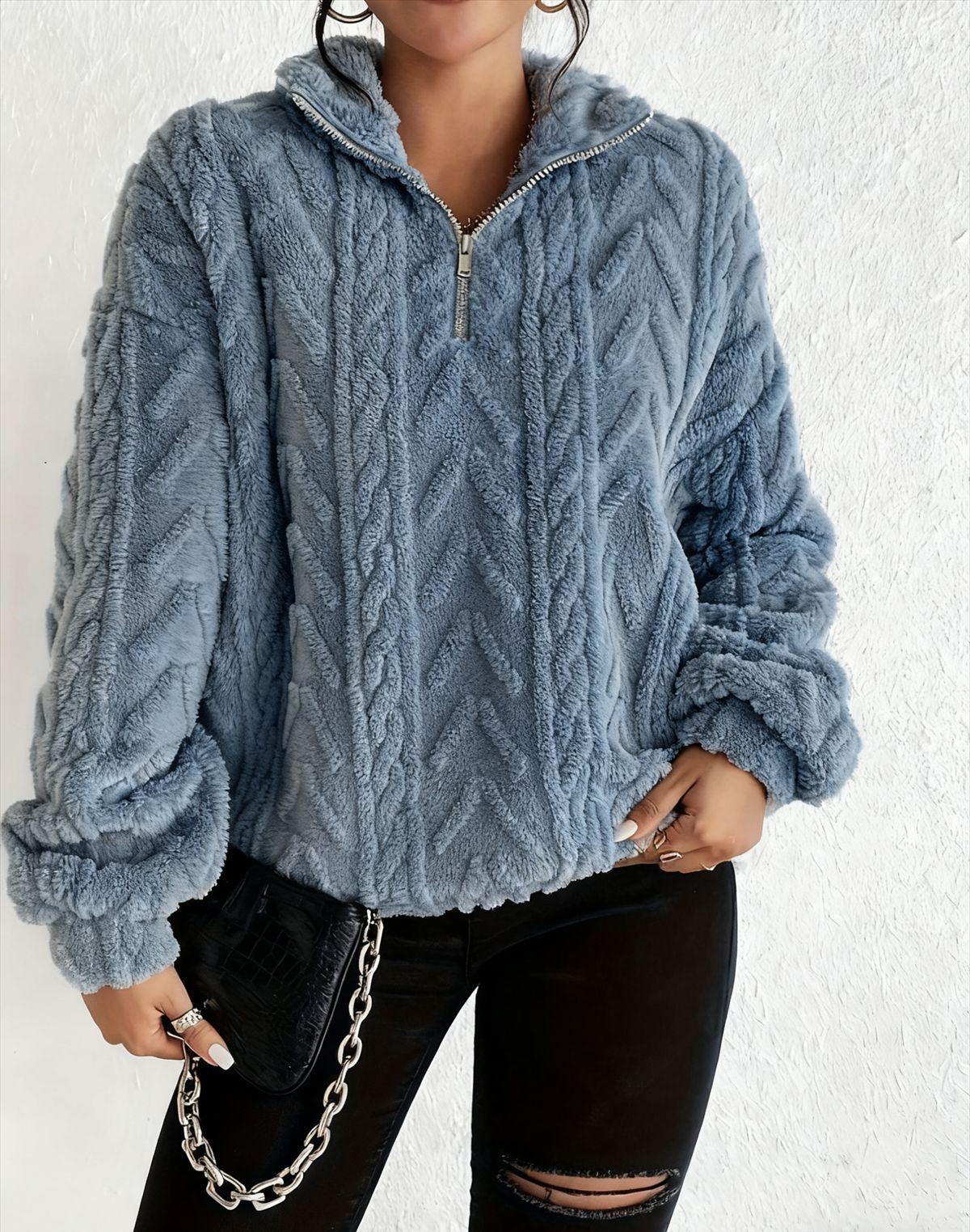 Cordelia Blackwood | Cable-Knit Fleece Half-Zip Pullover