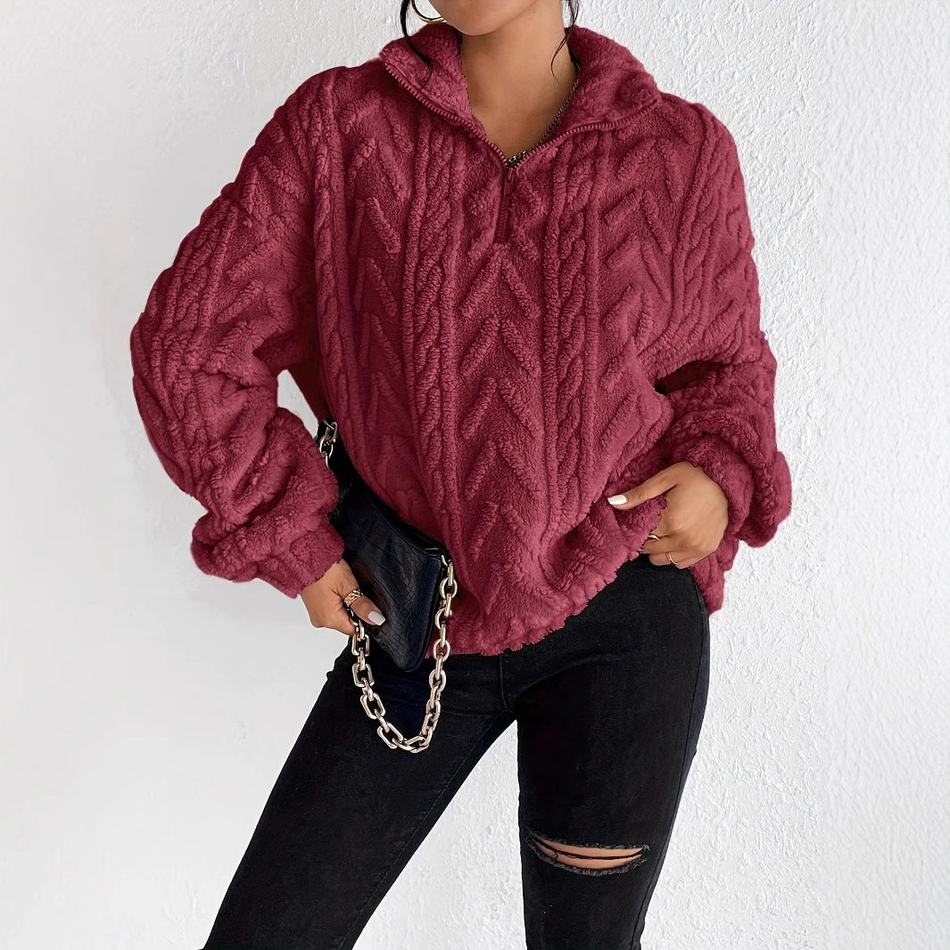 Cordelia Blackwood | Cable-Knit Fleece Half-Zip Pullover