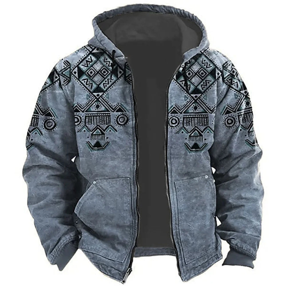 Arthur Turner | Aztec Print Hooded Mens Jacket with Zip Closure