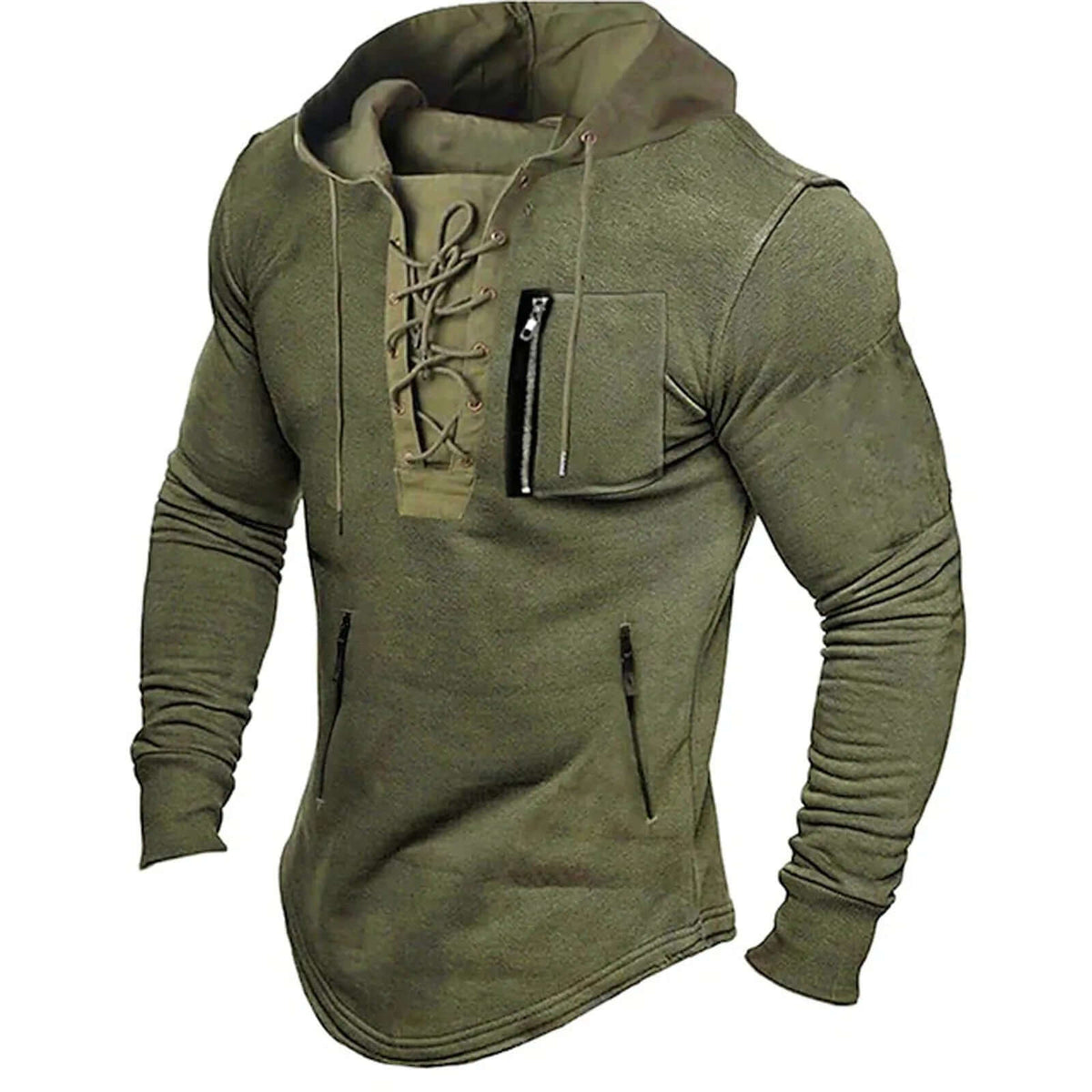 Elliot Marsh | Olive Lace-Up Hoodie With Zip Pocket