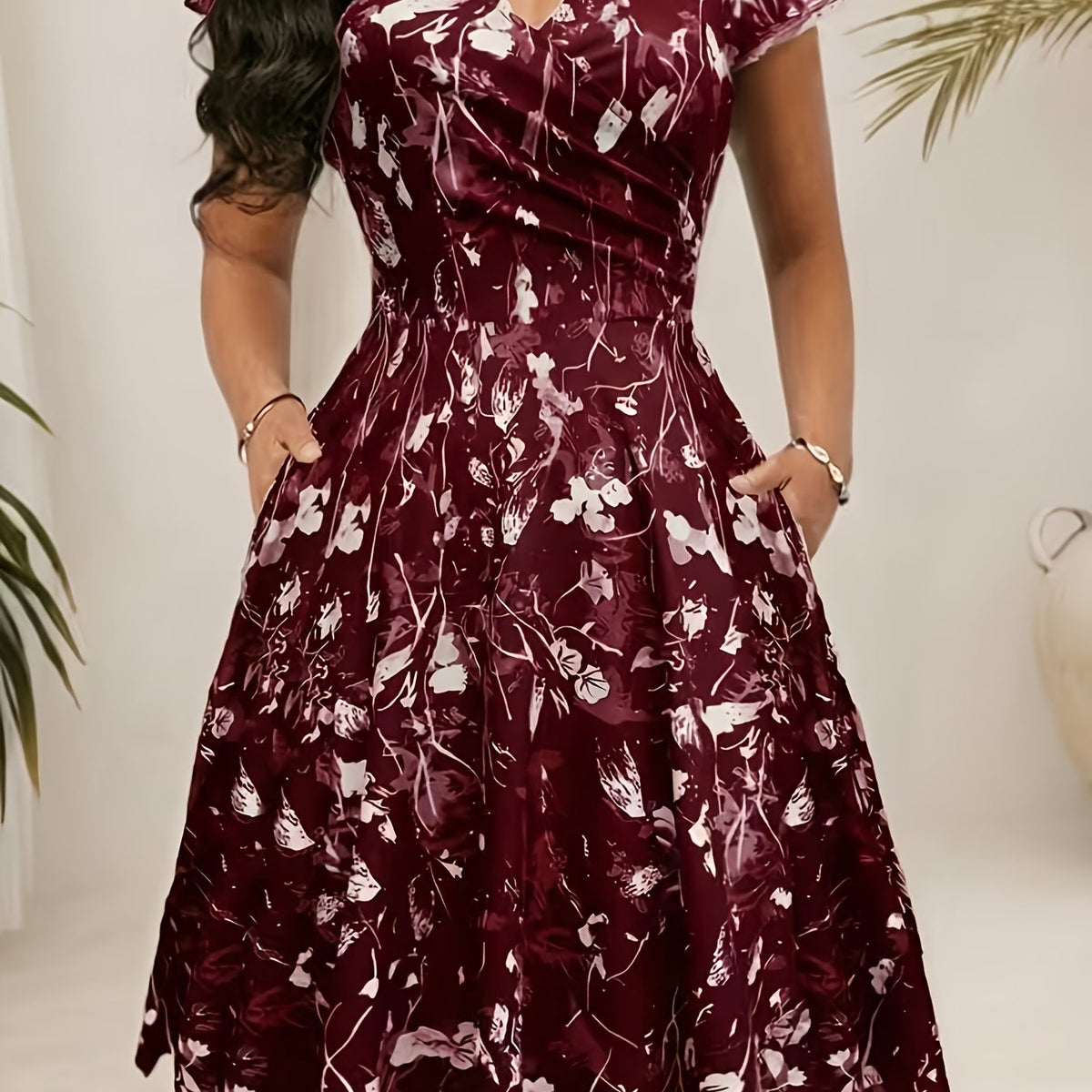 Harriet Blackwood | Floral A-Line Midi Dress With Pockets