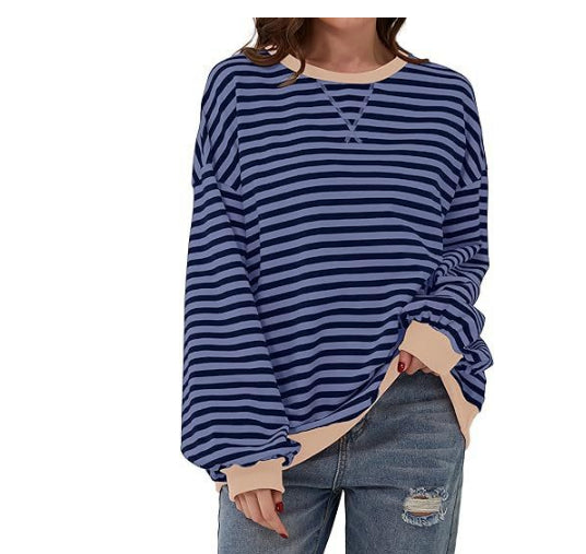 Eleanor Prescott | Striped Oversized Crew Neck Sweatshirt