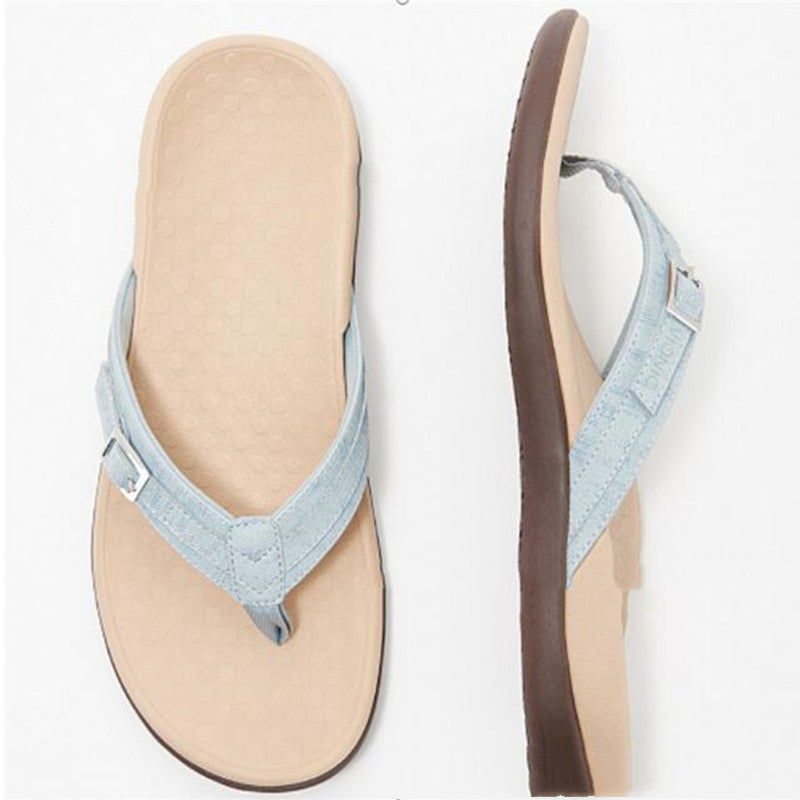Daisy Pemberton | Denim Buckle Flip-Flop Sandals