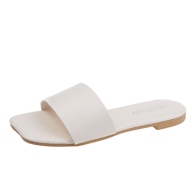 Marina Fletcher | Cream Flat Slide Sandals For Women