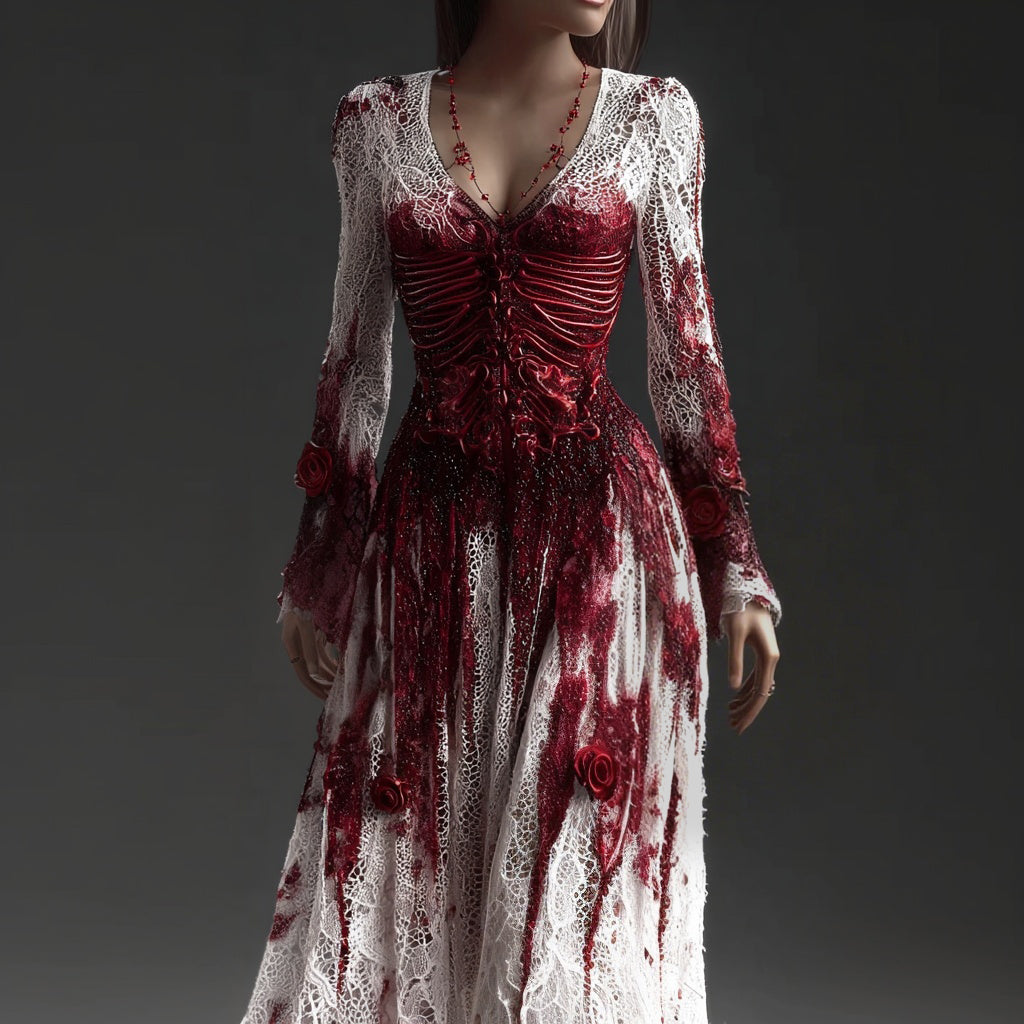Marianne Pemberton | Skeleton Print Halloween Maxi Dress