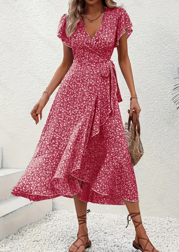 Isla Prentice | Floral Wrap Midi Dress With Tie Waist
