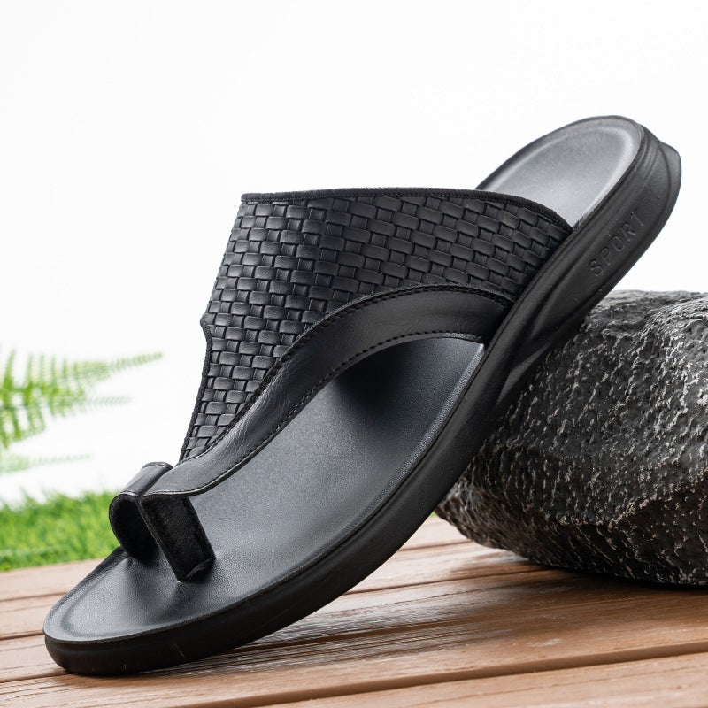 Malcolm Fairweather | Woven Leather Slippers with Thong Strap
