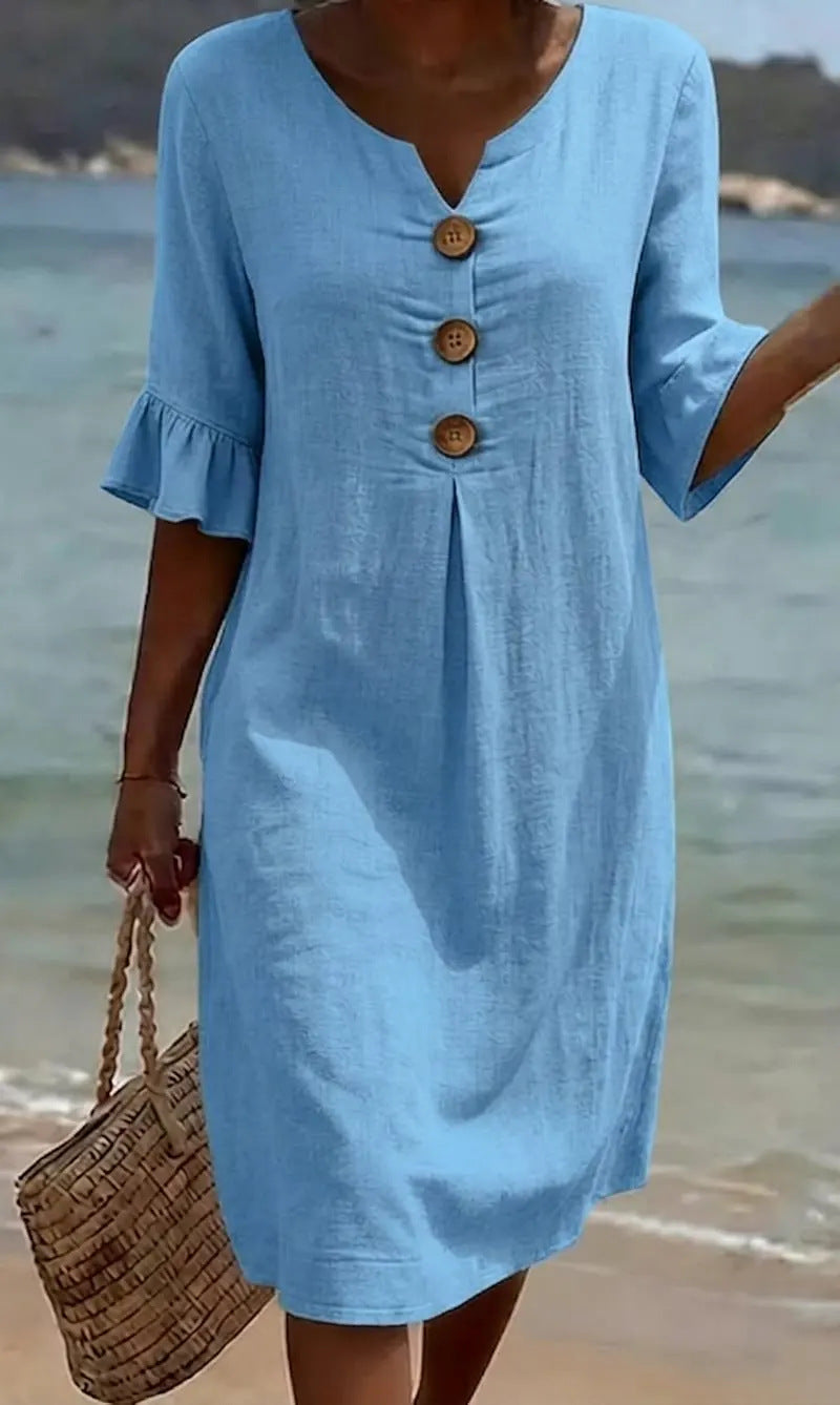 Amelia Whitmore | Casual Button Midi Dress For Women