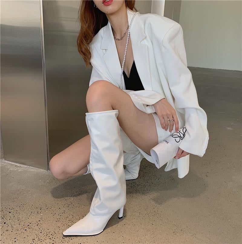 Phoebe Ainsley | Patent Leather Knee-High Stiletto Boots