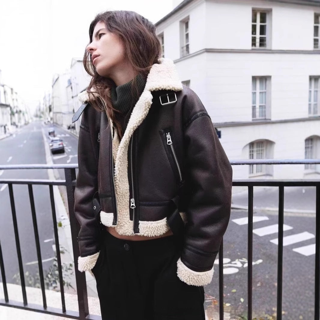Beatrice Hughes | Cropped Shearling Aviator Jacket