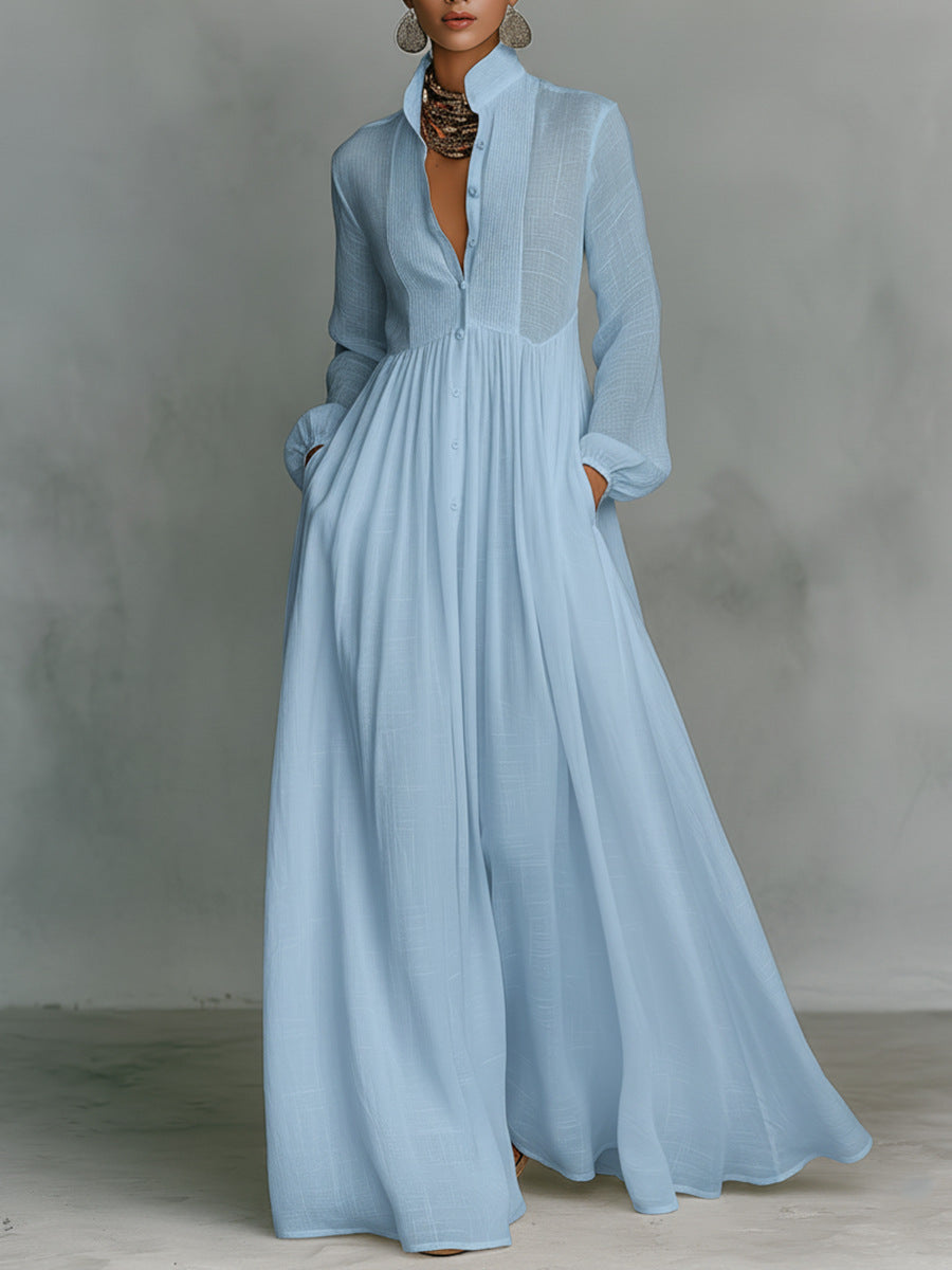 Freya Ellingham | Linen Maxi Dress With Pintuck Bib