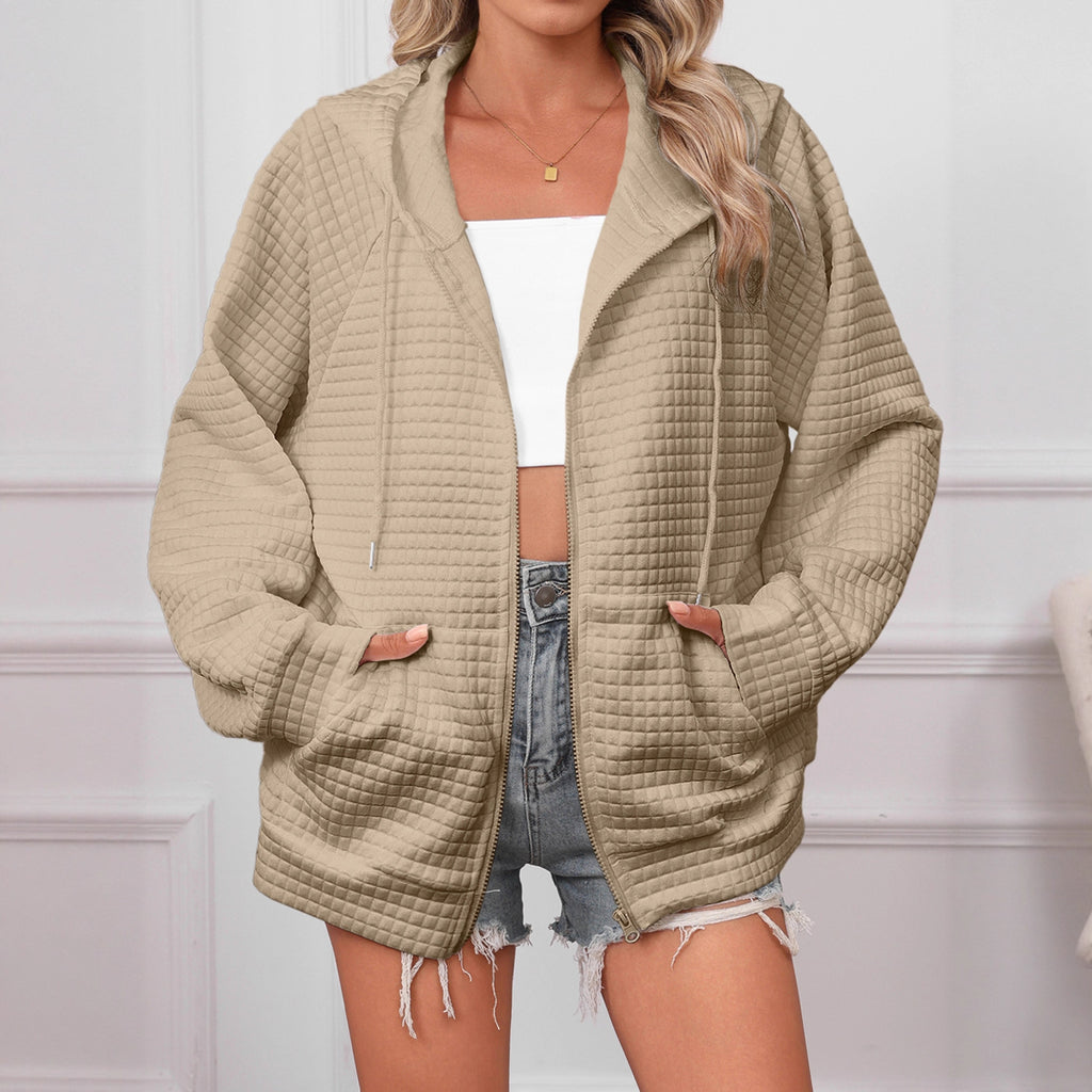 Lucy Barrington | White Textured Zip-Up Hooded Jacket