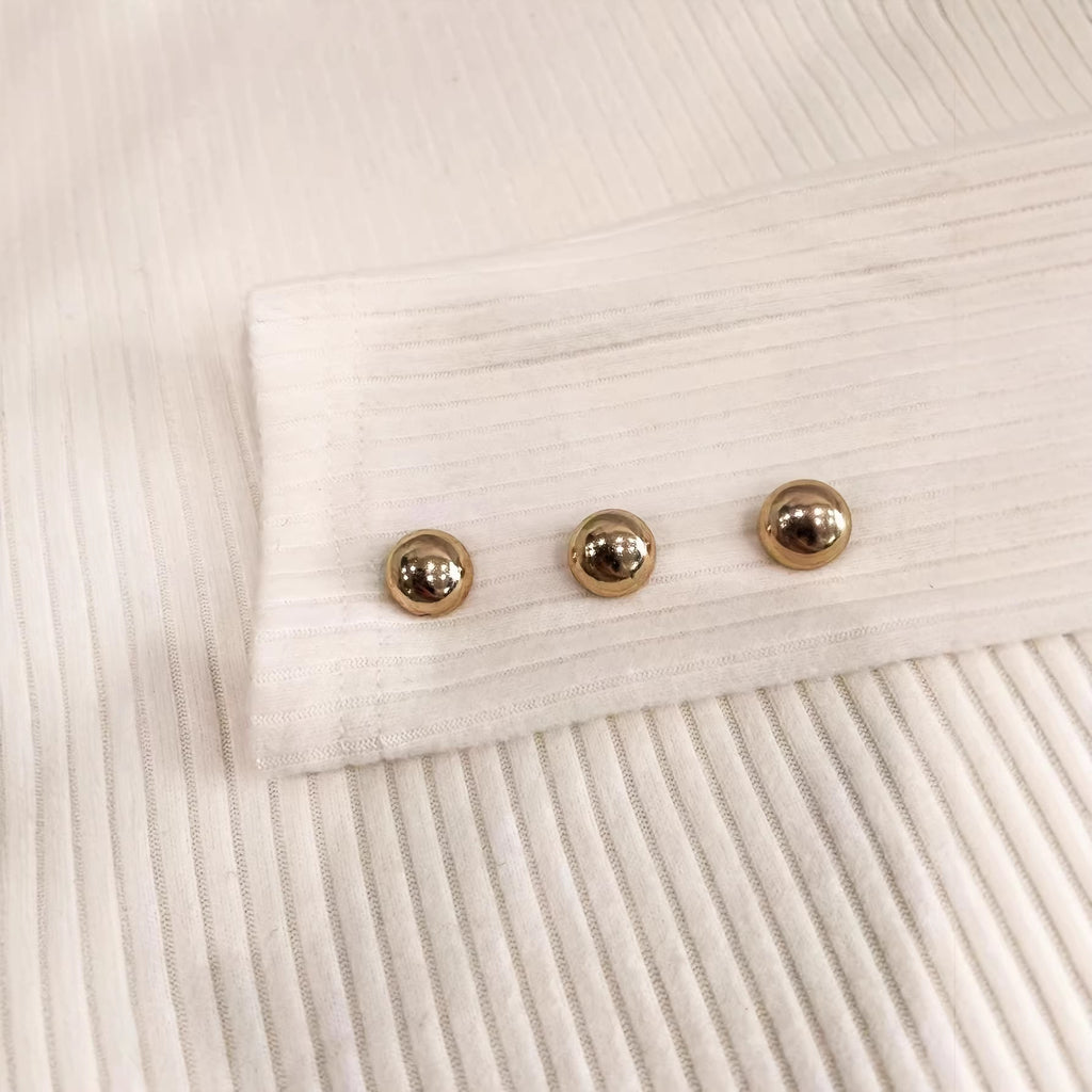 Rosamund Fairweather | Ribbed Knit Long-Sleeve Top with Gold Button Cuffs