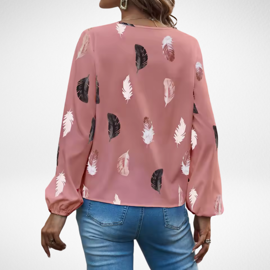 Daisy Fairweather | Feather Print Blouse With Billowed Sleeves