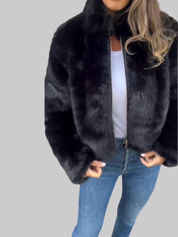 Cropped Plush Zip-Up Jacket