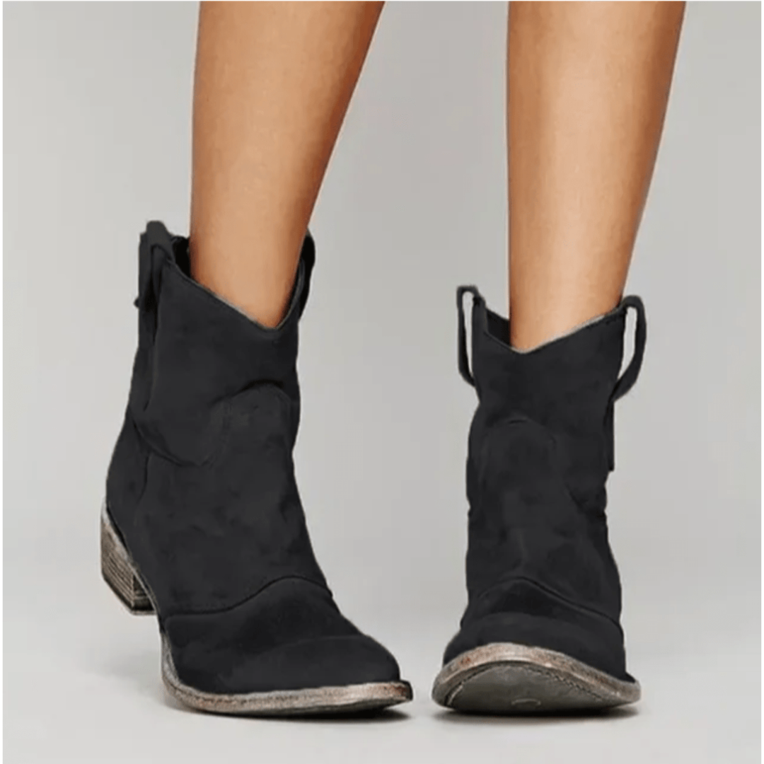 Women's Suede Ankle Boots with Low Block Heel and Side Zip